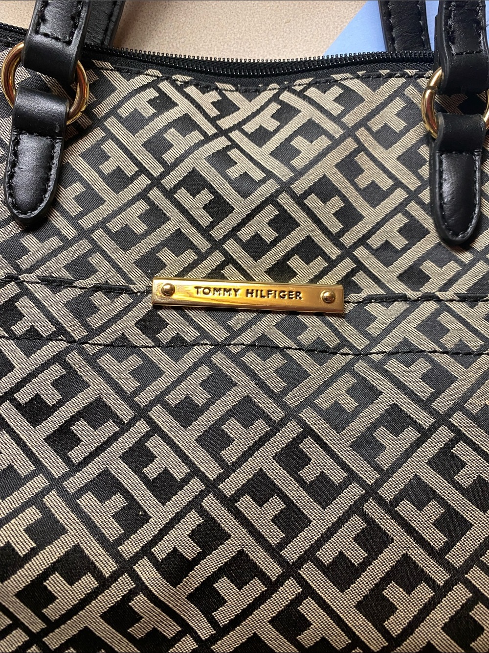 Tommy Hilfiger Black & Beige Monogram Tote